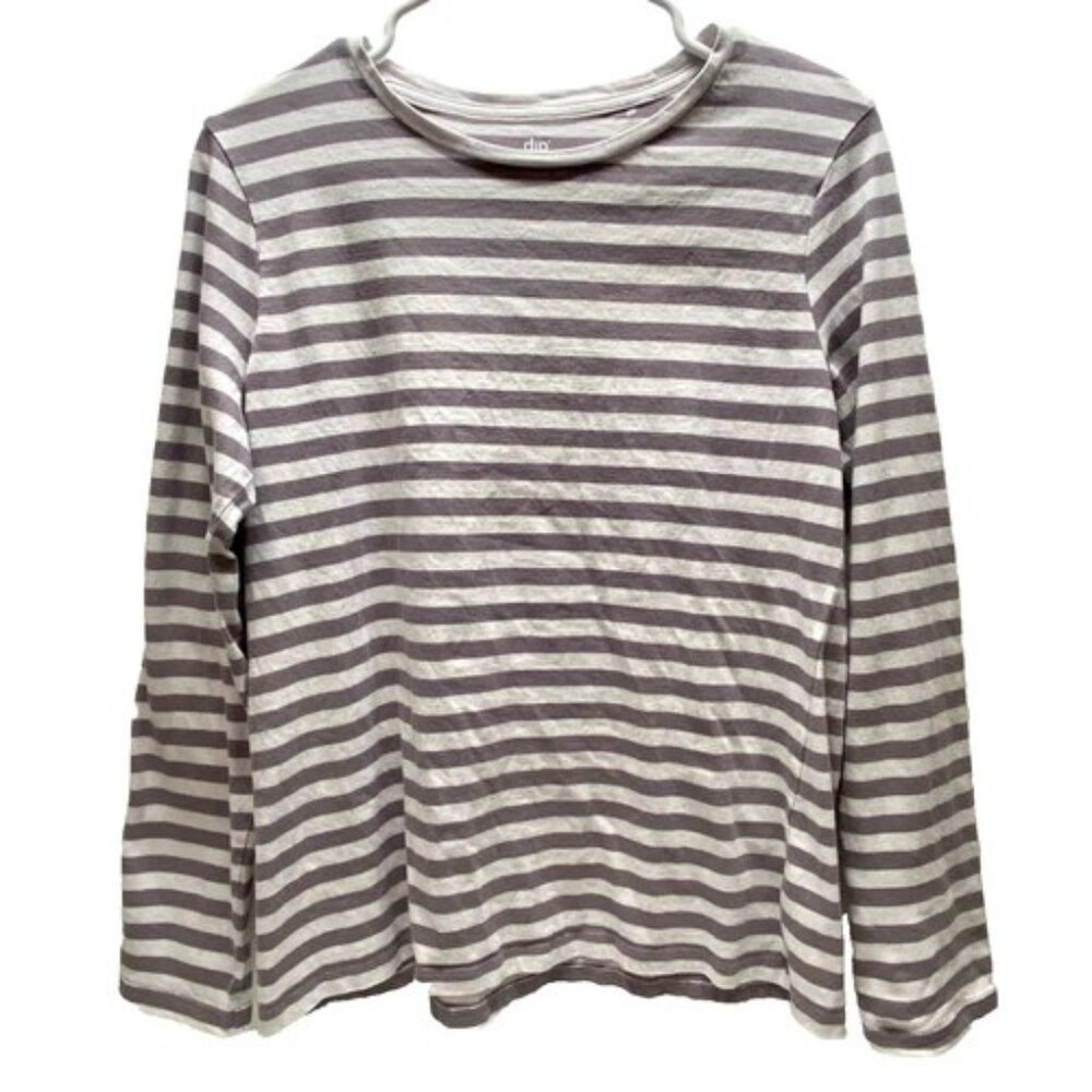 Dip Long Sleeve Tee Women's‎ Medium Purple Grey Stripe Cotton Blend T-Shirt GUC